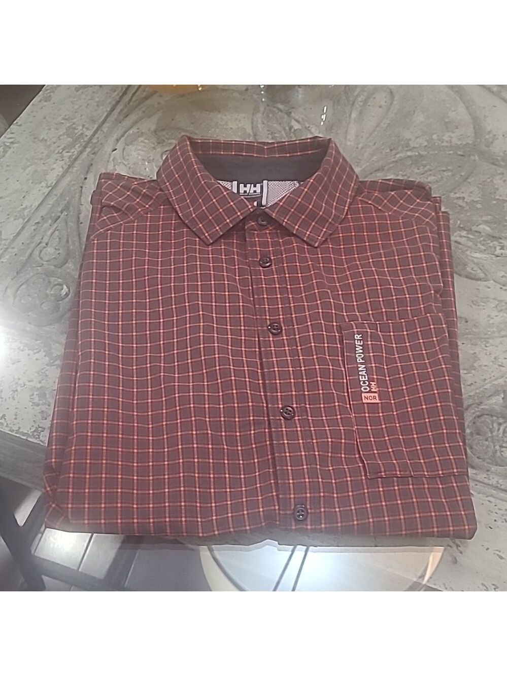 Helly Hansen Shirt Mens XL Red Plaid Check Ocean Power Norway Button Up